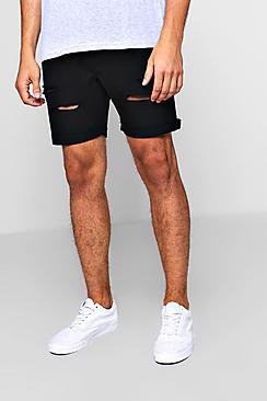 Boohoo Slim Fit Distressed Denim Shorts With Eyelets