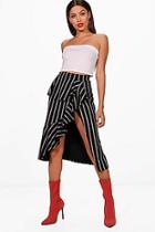 Boohoo Anna Contrast Stripe Ruffle Midi Skirt