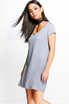 Boohoo Adina Lace Choker T-shirt Dress Grey