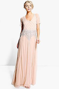 Boohoo Boutique Mai Beaded Cap Sleeve Maxi Dress