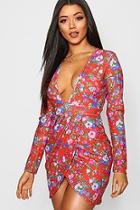 Boohoo Floral Wrap Bodycon Dress