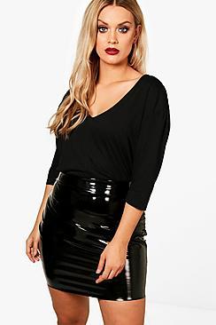 Boohoo Plus Grace 3/4 Sleeve Crop Sweat