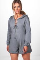 Boohoo Plus Robyn Lace Up Sweat Playsuit Dove