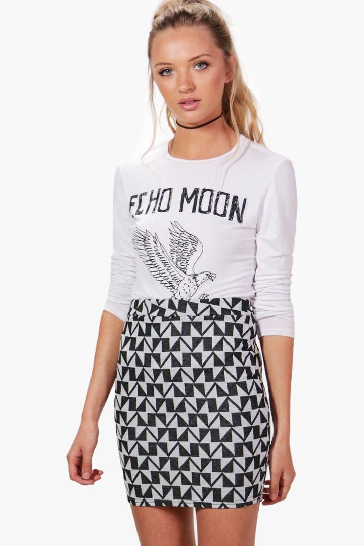 Boohoo Sofie Knitted Geo Mini Skirt Grey