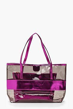 Boohoo Pia Clear Metallic Shopper With Insert