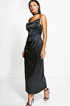 Boohoo Di Satin Cowl Neck Open Back Maxi Dress