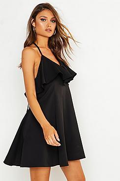 Boohoo Ruffle Low Back Skater Dress