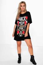 Boohoo Plus Hollie Rock Slogan Tshirt Dress Black
