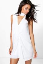 Boohoo Belle High Neck Rouched Shift Dress White