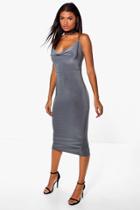Boohoo Jeanie Extreme Cowl Choker Detail Midi Dress Smoke