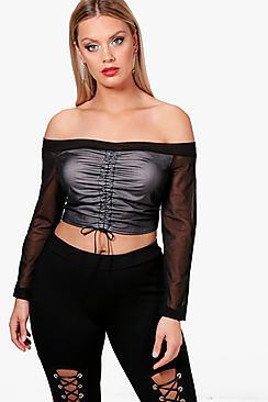 Boohoo Plus Emilia Mesh Rouched Top