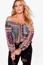 Boohoo Plus Mia Off The Shoulder Paisley Top Multi