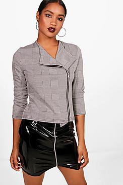 Boohoo Elouise Check Biker Jacket