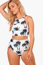 Boohoo Plus Jessica Tropical Palm Print High Waist Bikini