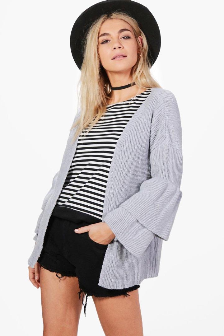 Boohoo Hannah Edge To Edge Ruffle Cardigan Grey