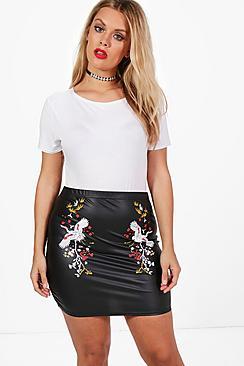 Boohoo Plus Ella Printed Pu Skirt