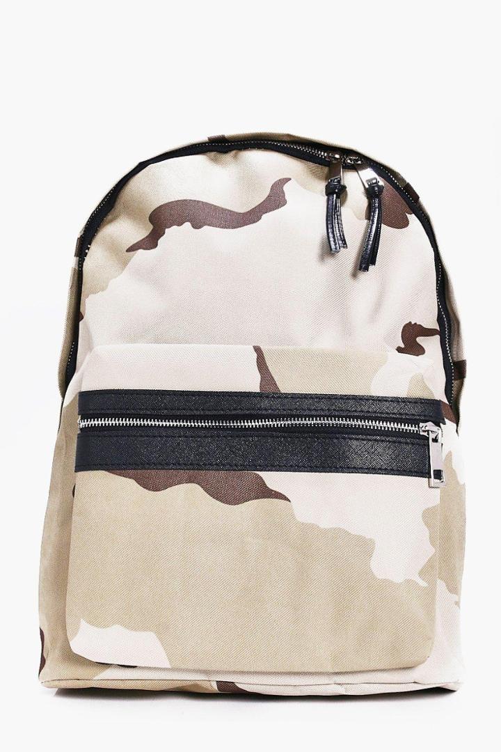 Boohoo Camo Backpack Stone