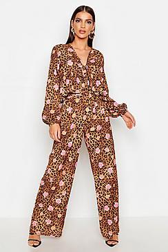 Boohoo Floral Leopard Wide Leg Trouser