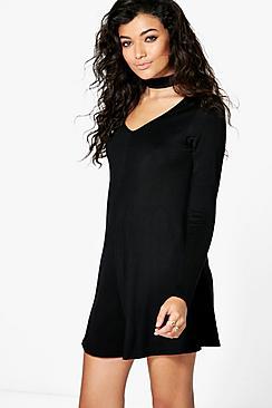 Boohoo Ava Long Sleeve Choker Style Playsuit