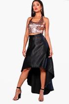 Boohoo Sequin Crop And Satin Skirt Co-ord Set