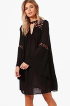 Boohoo Petite Boutique Ava Embroidered Wide Sleeve Swing Dress