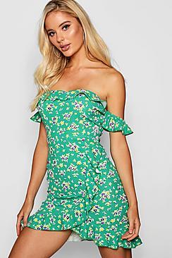 Boohoo Off The Shoulder Ruffle Detail Mini Dress