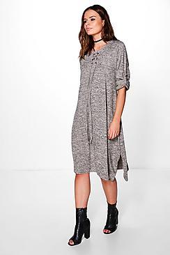 Boohoo Laura Lace Up Knitted Dress