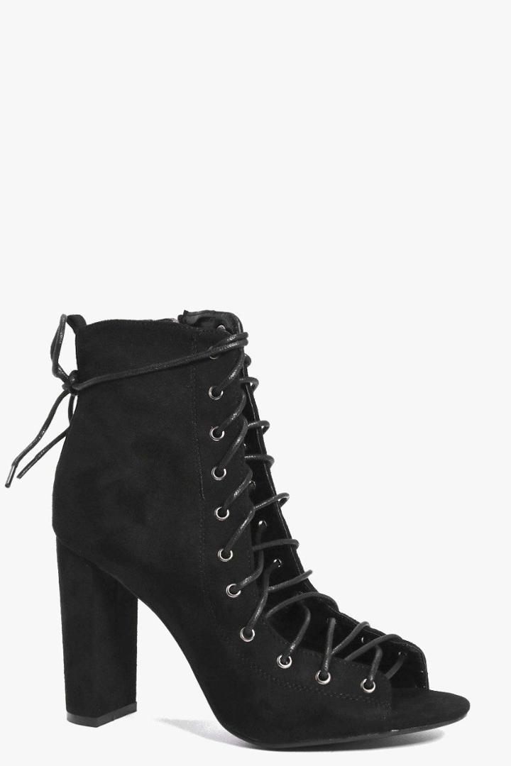 Boohoo Zoe Peeptoe Lace Up Shoe Boot Black