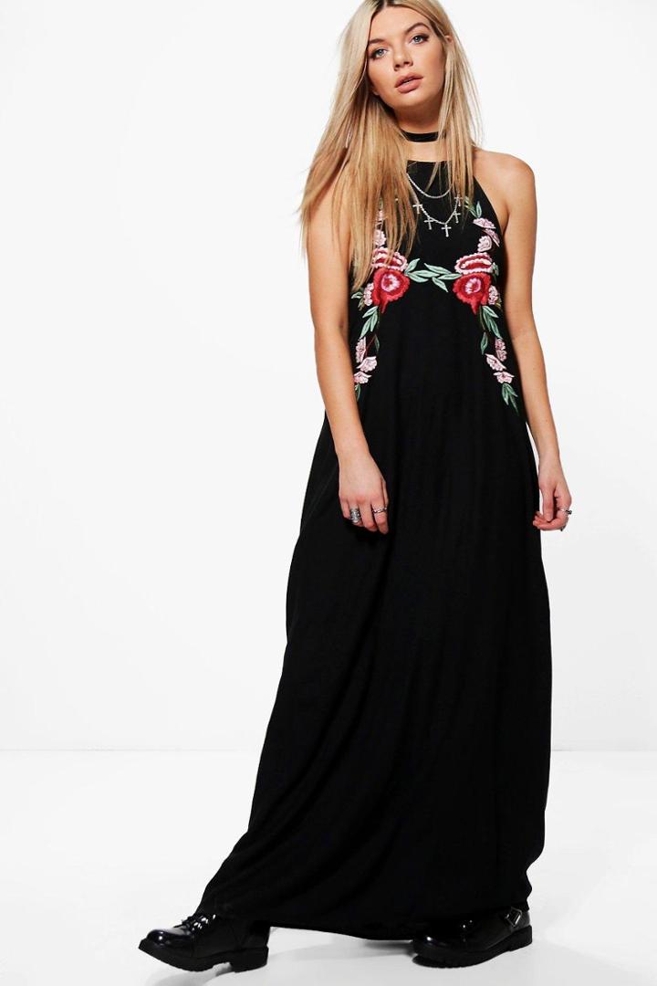 Boohoo Boutique Sofia Embroidered Maxi Dress Black