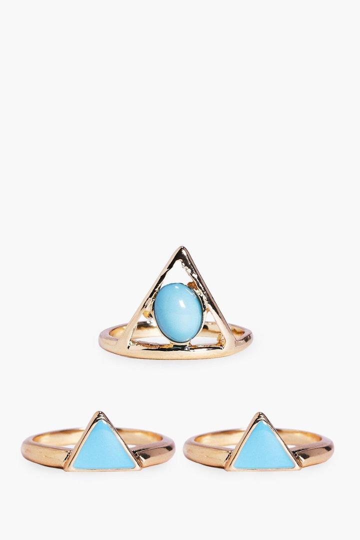 Boohoo Isabella Mixed Triangle Stone Ring Pack Gold