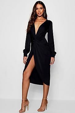 Boohoo Tall Olivia Wrap Front Slinky Midi Dress