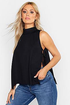 Boohoo Plus Rib High Neck Tie Side Vest Top