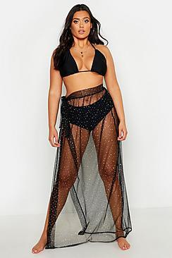 Boohoo Plus Glitter Mesh Beach Maxi Skirt