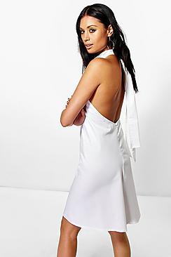 Boohoo Lucy Cotton High Neck Tie Back Dress