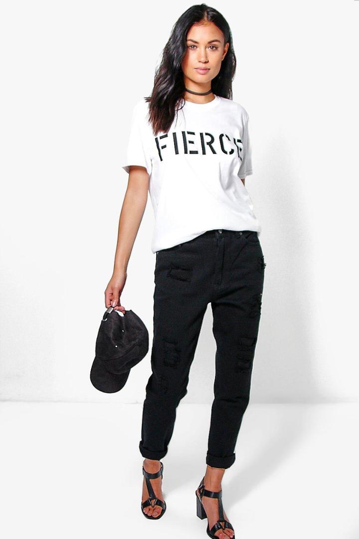 Boohoo Mary High Rise Distressed Boyfriend Jeans Black