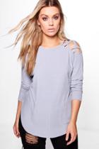 Boohoo Plus Felicity Knitted Cross Shoulder Jumper Grey