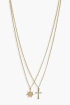 Boohoo Sun & Cross Layered Necklace