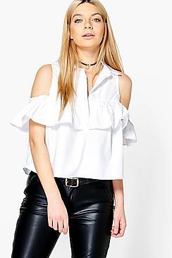 Boohoo Lizzy Cold Shoulder Ruffle Shirt