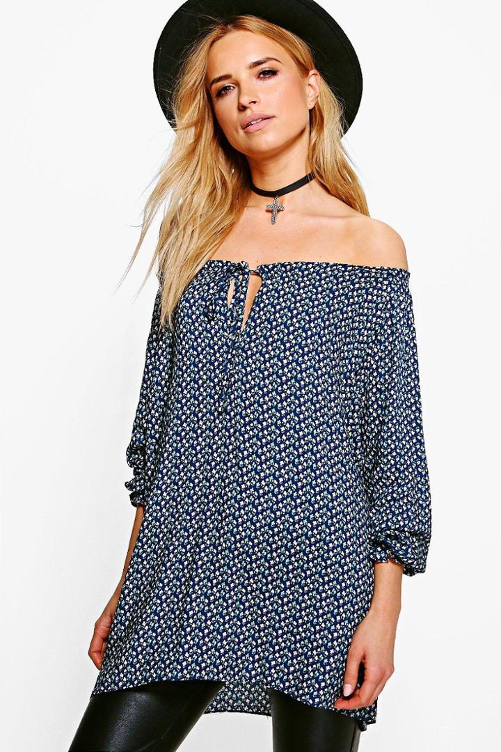 Boohoo Dahlia Ditsy Print Shirt Marine