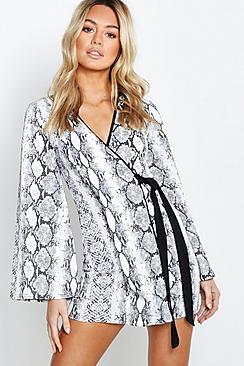 Boohoo Petite Snake Print Wrap Dress