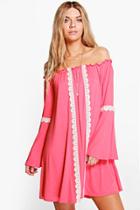 Boohoo Arianna Tribal Ethnic Swing Dress Coral