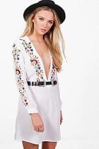 Boohoo Florence Embroidered Plunge Dress