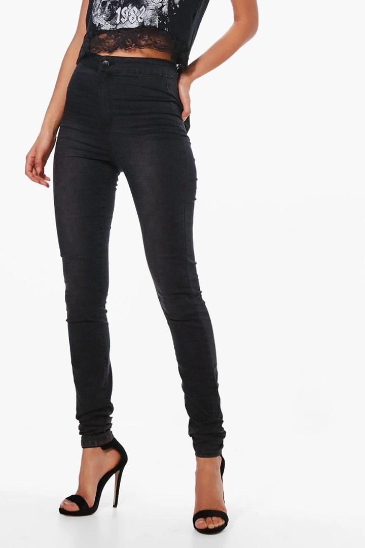 Boohoo Tall Lara Washed Black High Waisted Jeans Black