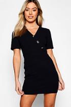Boohoo Petite Button Detail V-neck Dress
