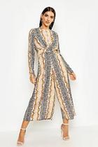Boohoo Snake Print Knot Front Jumpsuit