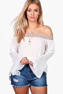 Boohoo Plus Danni Neon Trim Off The Shoulder Top