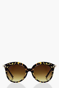 Boohoo Millie Tortoise Minimal Cat Eye Sunglasses