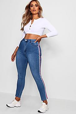 Boohoo Plus Lois Stretch Skinny Stripe Jean