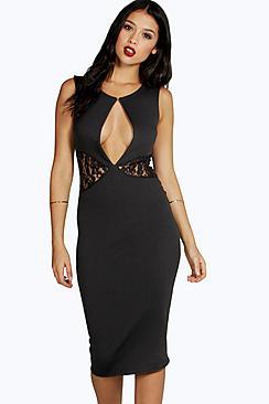 Boohoo Leanne Crochet Trim Detail Midi Dress