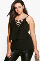 Boohoo Plus Libby Double Layer Lace Up Cami Black